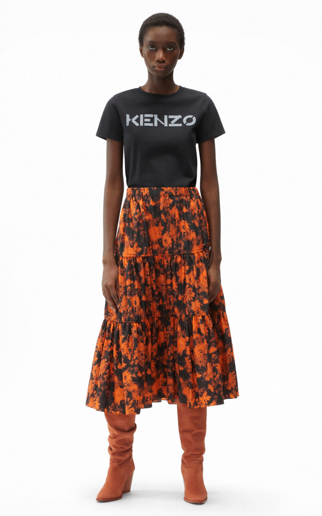 Kenzo Ghost Flower Midi Ženska Krilo Oranžna SI-8294124